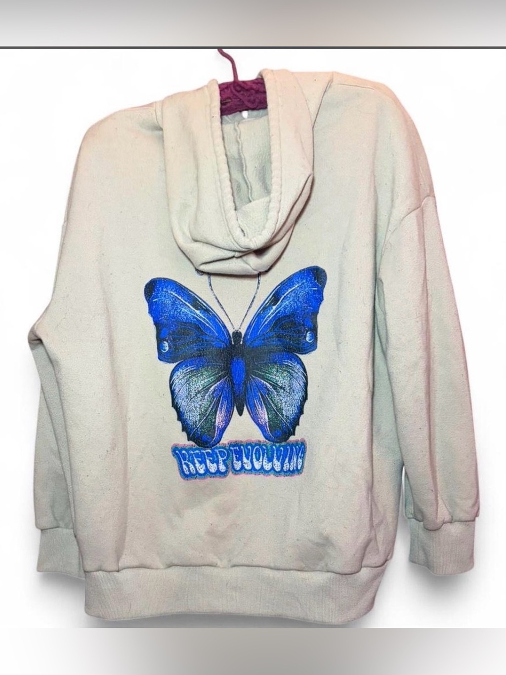 SHEIN Cream Hoodie with Blue Butterfly Graphic